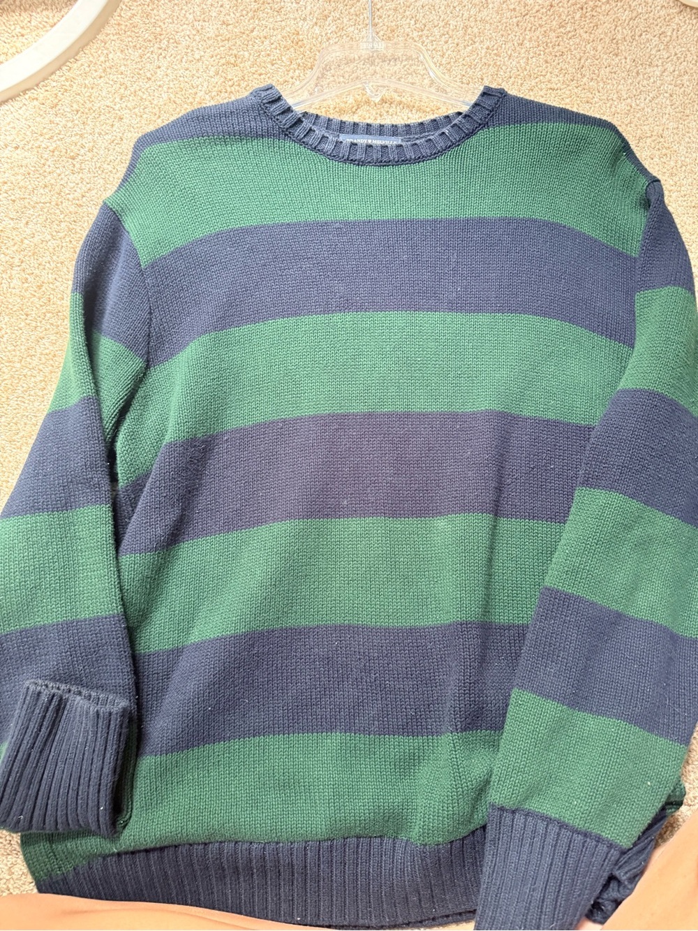 Green and Navy Striped Crewneck Sweater